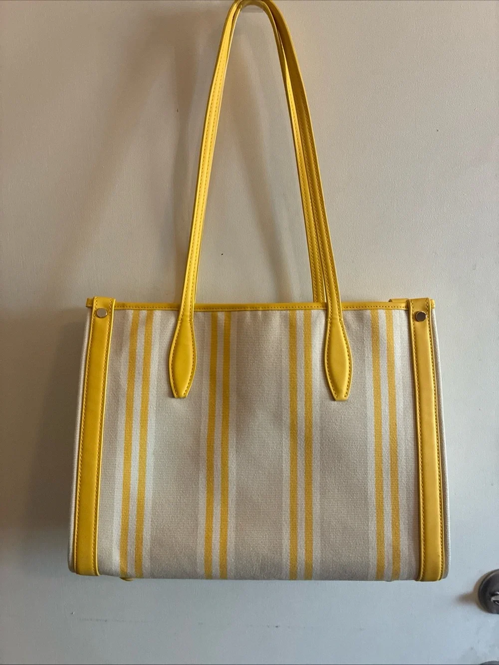 Kate Spade New York-Morning Light / Yellow Multi Striped Canvas Market Tote EUC